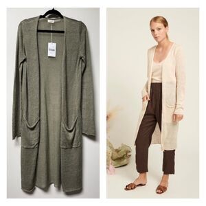 NWT - NAIF 100% Linen Leah Sage Green Open Front Duster Cardigan, Sz XS